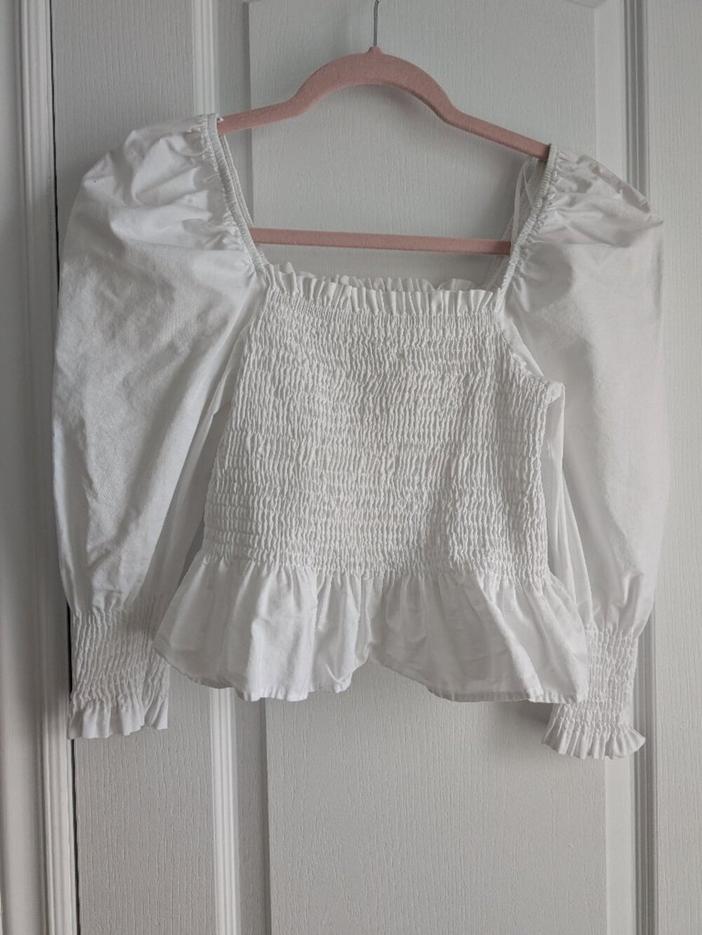 Zara Balloon Sleeves Ruched Cropped Top Blouse White Size S, 100 % cotton.